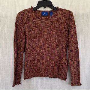 J.H. Collectibles Multicolor Ribbed Knit Sweater Top Size XL Y2K Scalloped Edge